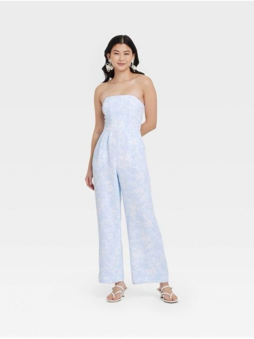 a new day Light Blue Strapless Floral Jumpsuit
